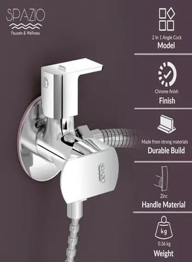 SPAZIO صمام زاوية ثنائي الاتجاه من مجموعة Spazio Brass Kubix Prime، يُثبت على الحائط (عبوة من قطعة واحدة)، مطلي بالكروم الفضي، صمام زاوية ثنائي الاتجاه/صنبور زاوية (نوع التثبيت على الحائط) - Image 3